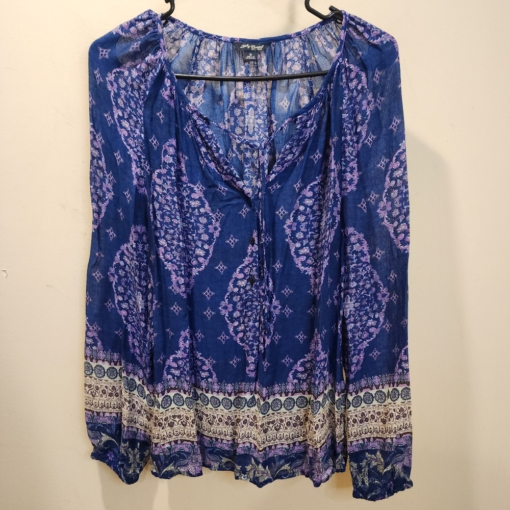 LUCKY BRAND Bohemian Blue and Purple Casual Blouse Size S - Picture 4 of 11
